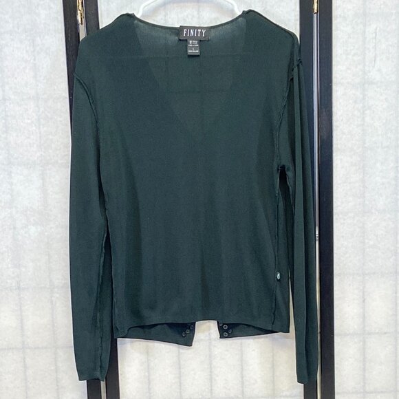 Finity Black Rib Knit Open Cardigan Sweater Long Sleeve V-Neck Button Accent L - Picture 6 of 12